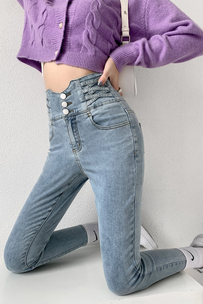 ZOENOVA  Skinny Pencil Jeans Four Buttons Vintage High Waist Women Slim Stretch Denim Pants Tight Trousers 2022 Women&#39;s Pants