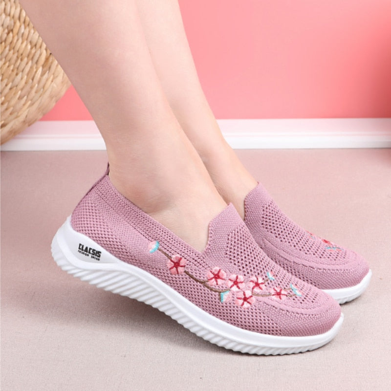 Women Sneakers Mesh Breathable Floral Comfort Mother Shoes Soft Solid Color Fashion Female Footwear Lightweight Shoes for Women