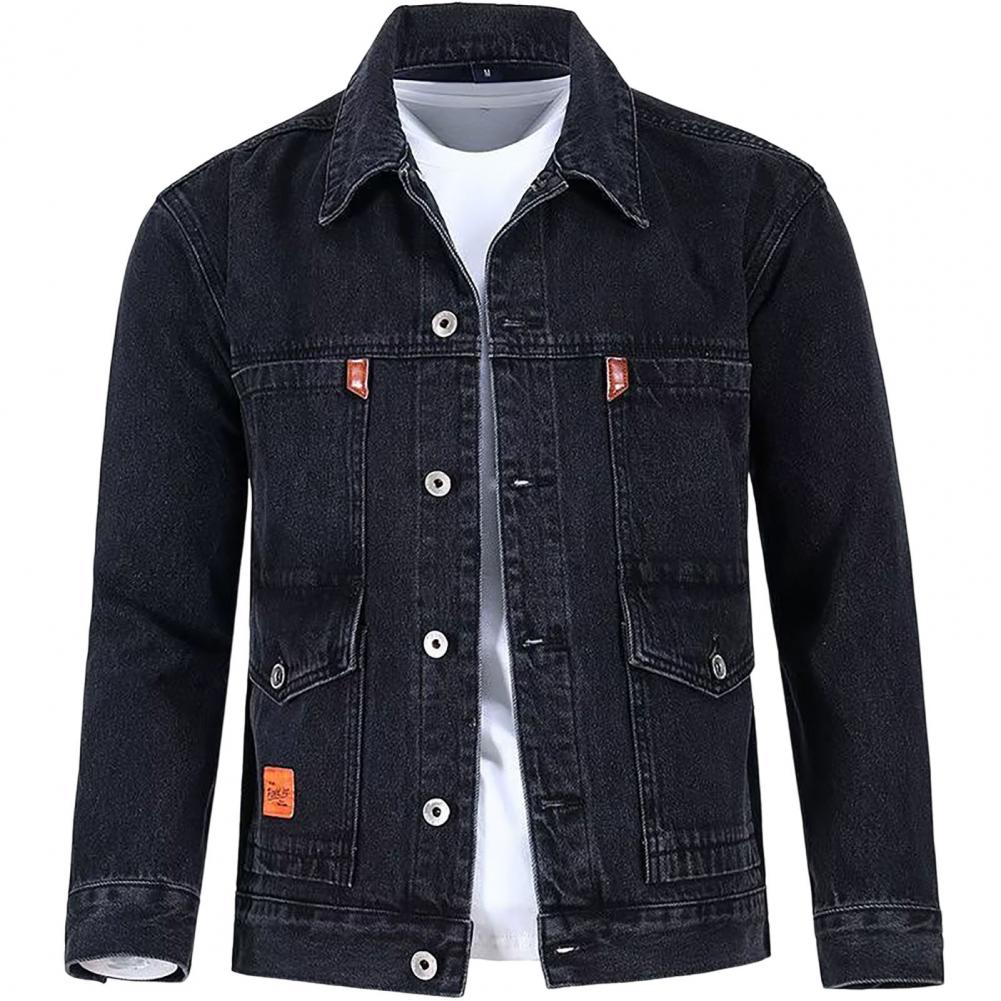 Trendy Spring Coat Buttons Autumn Jacket Long Sleeves Pure Color Autumn Denim Jacket  Thermal