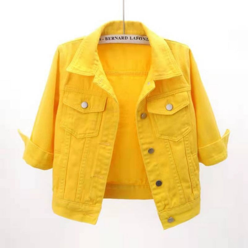 Women Denim Jacket Spring Autumn Short Coat Pink Jean Jackets Casual Tops Purple Yellow White Loose Tops Lady Outerwear Howdfeo