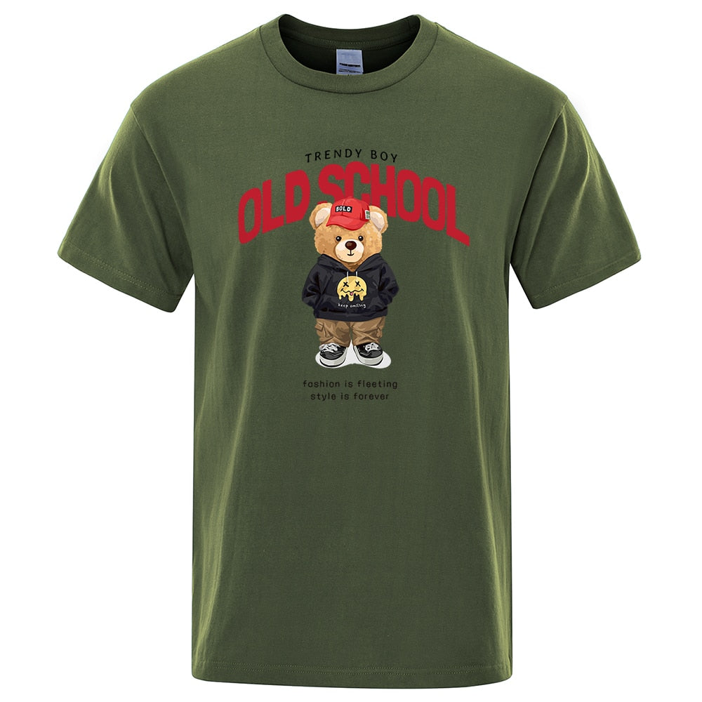 Sporty Cartoon Teddy Bear T Shirt Male Summer Brand Tops O-Neck Fashion Cotton Short Sleeve Mens T-Shirt Tees