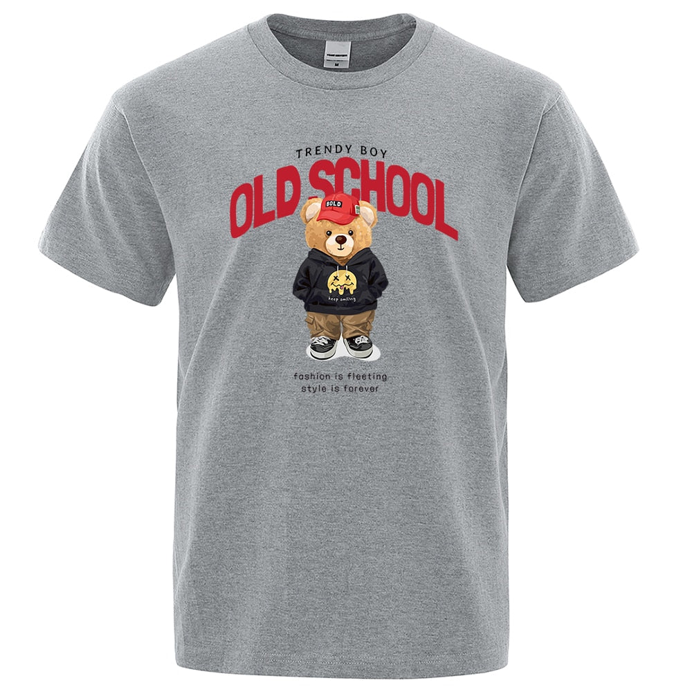 Sporty Cartoon Teddy Bear T Shirt Male Summer Brand Tops O-Neck Fashion Cotton Short Sleeve Mens T-Shirt Tees