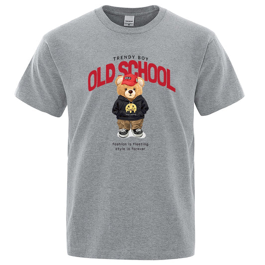 Sporty Cartoon Teddy Bear T Shirt Male Summer Brand Tops O-Neck Fashion Cotton Short Sleeve Mens T-Shirt Tees