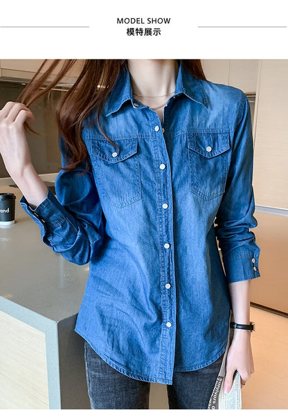 Denim shirt women 2022 spring and autumn new thin bottoming shirt jacket trend