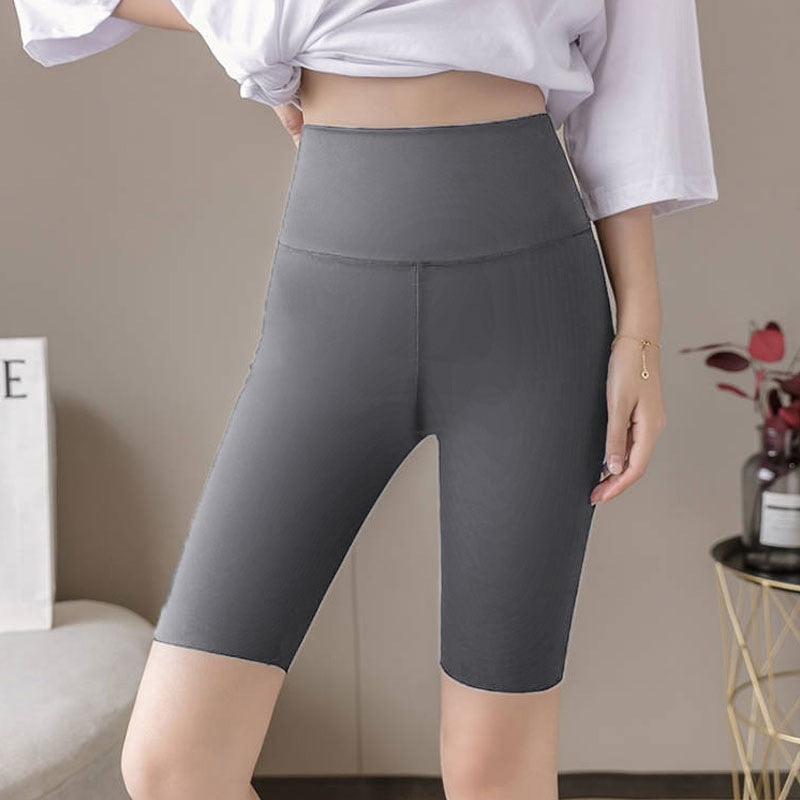 Seamless Biker Shorts Women Fitness Casual High Waist Fashion Summer Slim Knee-Length Bottoms Black Cycling Shorts Streetwear