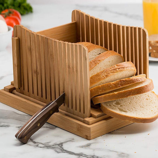 Bamboo Bread Slicer Tray Cutting Board Bread Crumb Collection Tray Foldable Bread Slicing Kitchen Tools