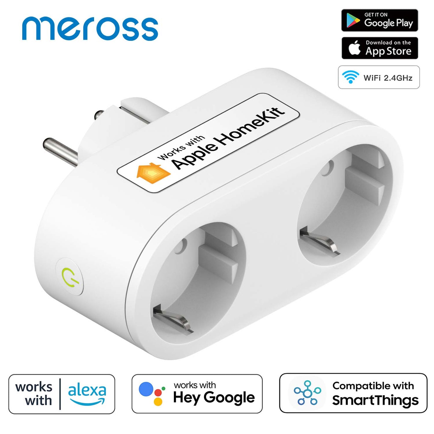 Meross HomeKit 2 In 1 WiFi Smart Plug Dual Outlet EU Smart Socket Remote Voice Control Support Alexa Google Home SmartThings