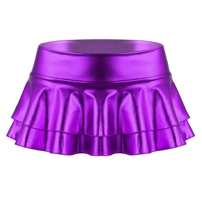 Metallic Shiny Pleated Skirts Womens High Waist Shiny Holographic Flared Rave Dance Bottoms Clubwear Mini Party Skater Skirt