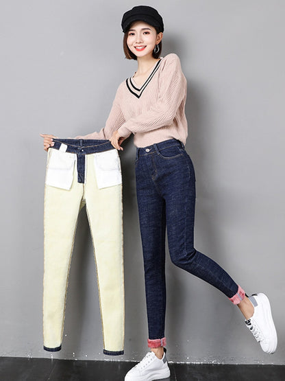 Fashion Stretch High Waist Pencil Pants Female Casual Velvet Jeans Womens High Quality Jeans Thick Women Pants 2022