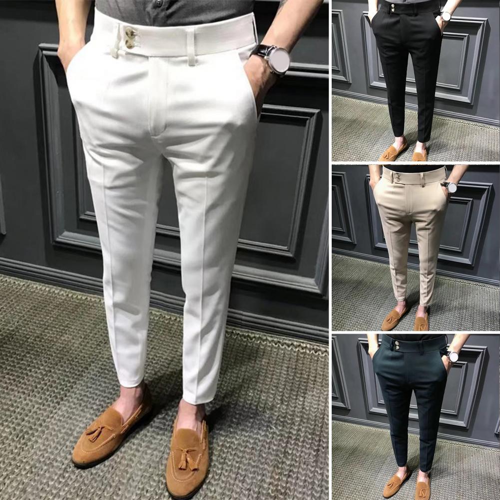 Spring 2022 Men Pants Korean Slim Fit Men Casual Ankle Length Pants Streetwear Men High Quality Black Gray Dress Suit Pant Man