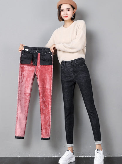 Fashion Stretch High Waist Pencil Pants Female Casual Velvet Jeans Womens High Quality Jeans Thick Women Pants 2022