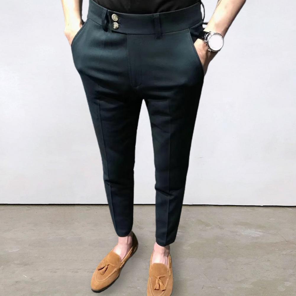 Spring 2022 Men Pants Korean Slim Fit Men Casual Ankle Length Pants Streetwear Men High Quality Black Gray Dress Suit Pant Man