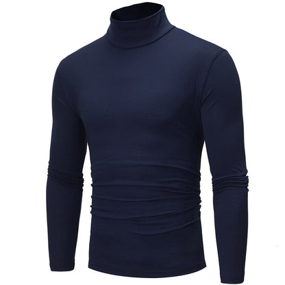 Fashion Men&#39;s Casual Slim Fit Basic Turtleneck High Collar Pullover Male Autumn Spring Thin Tops Basic Bottoming Plain T-shirt