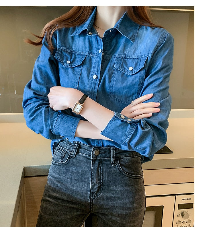 Denim shirt women 2022 spring and autumn new thin bottoming shirt jacket trend