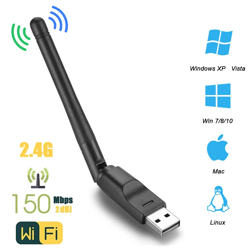 150Mbps MT7601 Wireless Network Card Mini USB WiFi Adapter LAN Wi-Fi Receiver Dongle Antenna 802.11 b/g/n for PC Windows