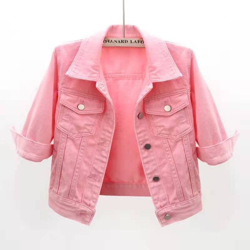 Women Denim Jacket Spring Autumn Short Coat Pink Jean Jackets Casual Tops Purple Yellow White Loose Tops Lady Outerwear Howdfeo