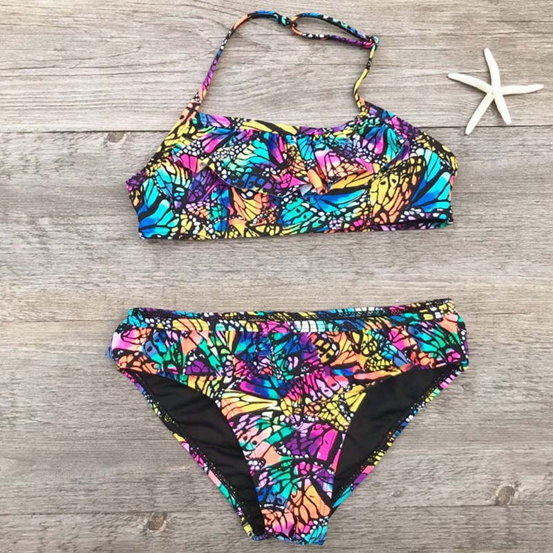 Girls Swim Two-piece Suits Bikinis Print With Flower Girl Bikini Set Swimsuit Children Swimwear Kids Bathing Suit Girl Beachwear