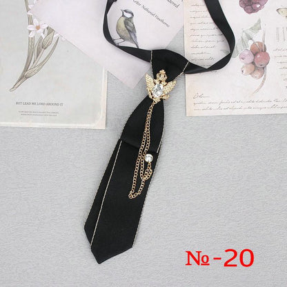 Hand Made Black Ribbon Tie Crystal Rhinestone Jewelry Men Shirts Hot New Girl Boys Collar Neck Ties School Uniform Women Necktie