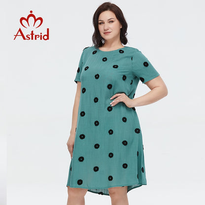 Astrid Women&#39;s Summer Dress 2023 Elegant Dress Cotton Oversize Office Polka Dot Embroidery Design Pocket Long Dresses for Women