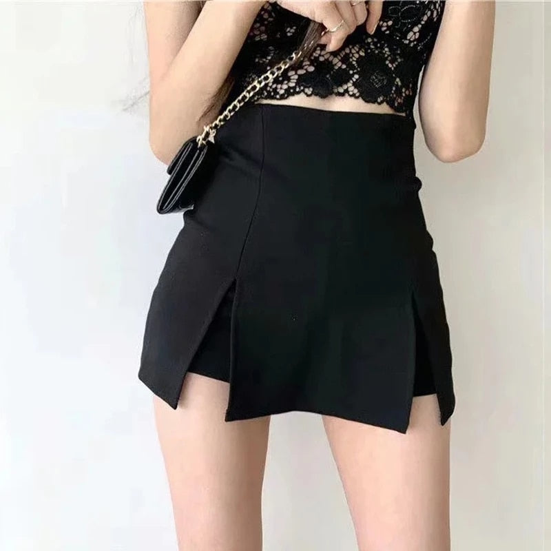 Sexy Split Shorts Skirt Women&#39;s Office Ladies Suit Skirt Summer New Black Mini A-line Pants Skirt High Waist Wide Leg Shorts