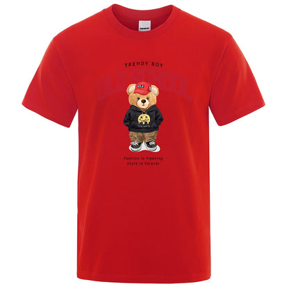 Sporty Cartoon Teddy Bear T Shirt Male Summer Brand Tops O-Neck Fashion Cotton Short Sleeve Mens T-Shirt Tees