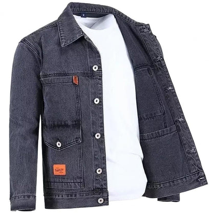 Trendy Spring Coat Buttons Autumn Jacket Long Sleeves Pure Color Autumn Denim Jacket  Thermal