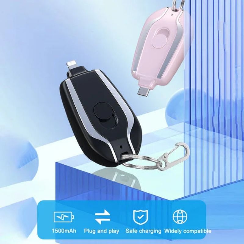 Portable Keychain Charger | 1500mAh Type-C Ultra-Compact Mini Battery Pack | Fast Charging Backup Power Bank For Iphone Devices