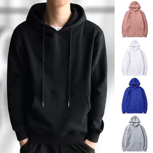 Autumn and Spring Unisex Clothing Sweater Solid Color Pullover Casual Loose Pocket Polyester Hooded Long-sleeved Sweatshirt Tops