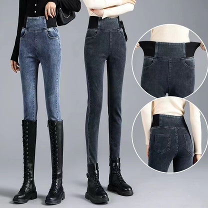 Oversize 38 Elastic High Waist Skinny Jeans Women Spring Slim Stretch Denim Pants Vintage Pencil Vaqueros Mom Pantalones Mujer