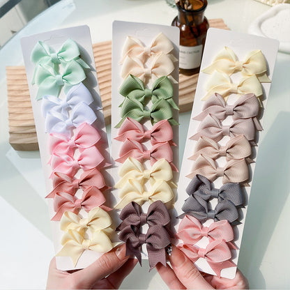 10Pcs/Set New Cute Solid Ribbon Bowknot Hair Clips for Baby Girls Handmade Bows Hairpin Barrettes Headwear Kids Hair Accessories