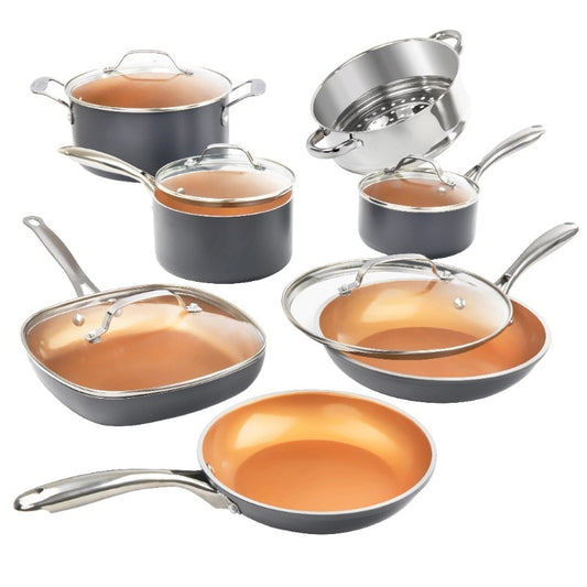 Gotham Steel Diamond 12 Piece Cookware Set, Non-Stick Copper Coating, Includes Skillets, Frying Pans and Stock Pots,Dishwasher