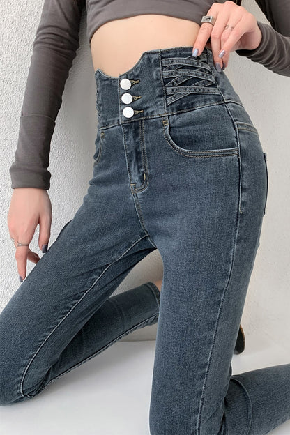 ZOENOVA  Skinny Pencil Jeans Four Buttons Vintage High Waist Women Slim Stretch Denim Pants Tight Trousers 2022 Women&#39;s Pants