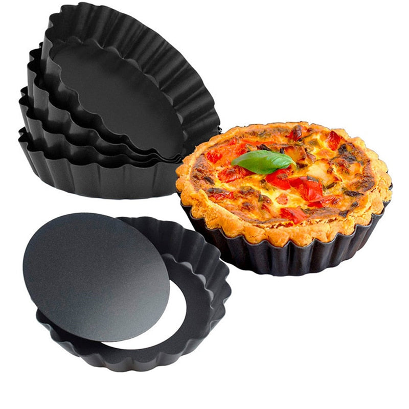 6pcs Non-Stick Tart Quiche Flan Pan Molds Round Square 4 Inch Carbon Steel Cake Baking Form with Removable Bottom Bakeware Tools