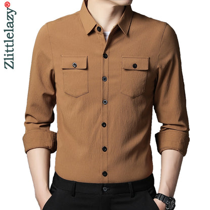 2022 designer mens shirts for men clothing wearable two pocket fashion long sleeve shirt luxury dress casual clothes jersey 1318