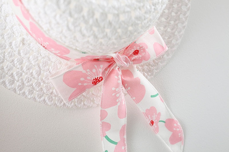 2Piece Summer Clothes Baby Girl Beach Dresses Casual Fashion Print Cute Bow Flower Princess Dress+Hat Newborn Clothing Set BC171