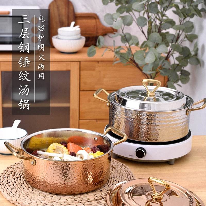 Thickened 304 Stainless Steel Deep Soup Pot Household Hot Pot Large-capacity Shabu-shabu Induction Cooker Gas Cooker