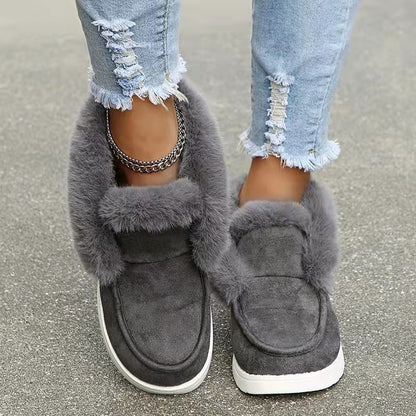 2023 Ladies Ankle Boots Women Winter Warm Plush Fur Snow Boots Suede Leather Shoes Ladies Slip on Comfortable Female Footwear