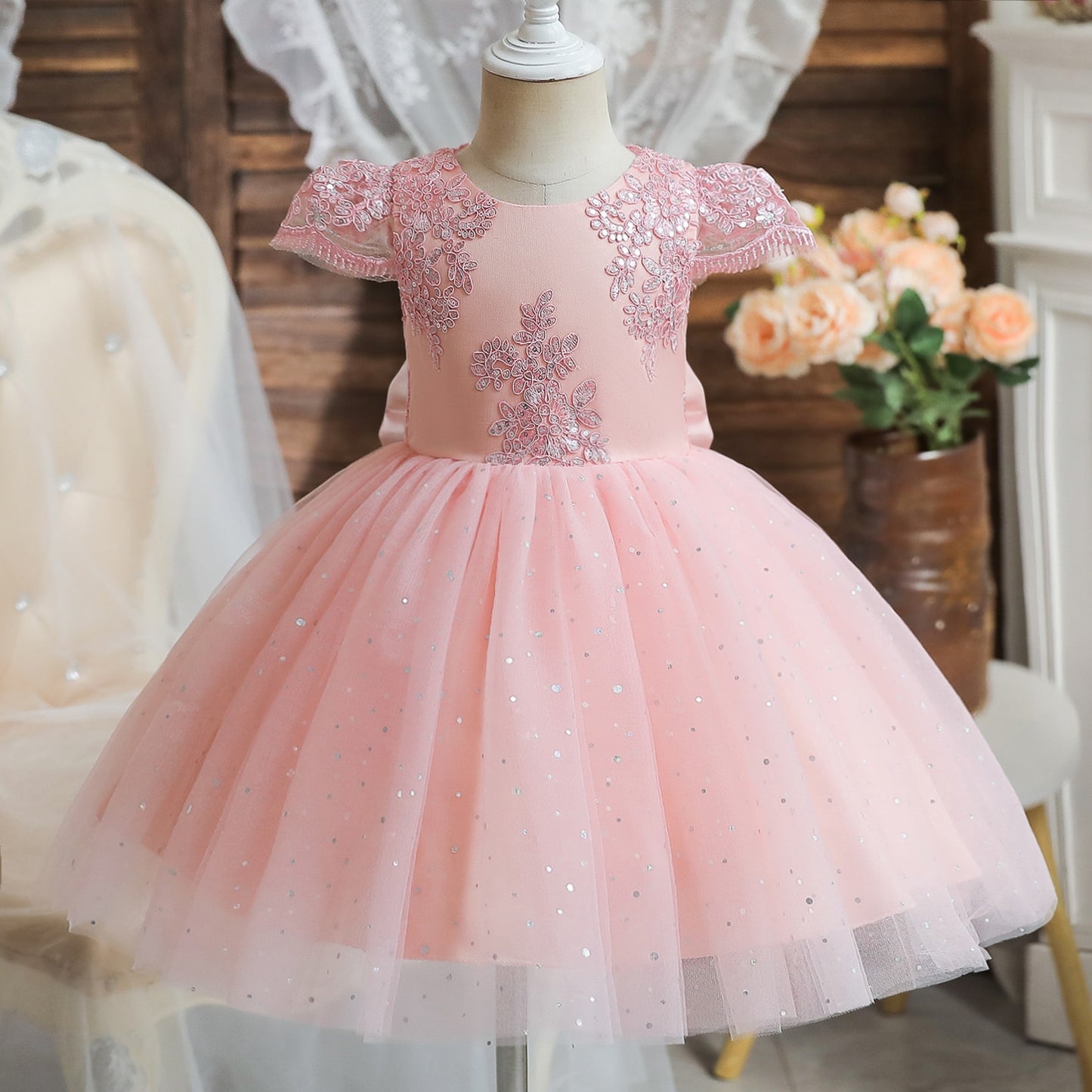 1-5 Yrs Toddler Girls Party Dresses Embroidery Lace Cute Baby 1st Birthday Baptism Vestido Ruffles Kids Wedding Evening Dresses