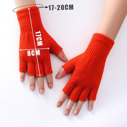 1Pair Knitted Woolen Couple Gloves Winter Solid Color Full Finger Mittens Hand Warmer Men Women Gloves Thicken Cycling Gloves