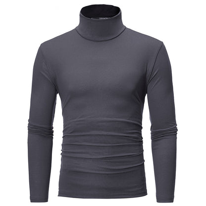 Fashion Men&#39;s Casual Slim Fit Basic Turtleneck High Collar Pullover Male Autumn Spring Thin Tops Basic Bottoming Plain T-shirt