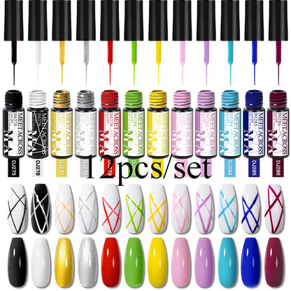 MEET ACROSS 6/12Pcs Nail Liner Gel Set Line Polish Gel Kit Nail Art Design For UV Paint Nail Drawing Polish DIY Painting Varnish