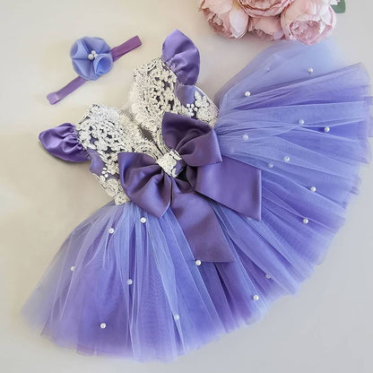 Baby Girl Dress Cute Bow Newborn Princess Dresses for Baby 1 Year Birthday Dress Toddler Infant Party Dress Christening Gown