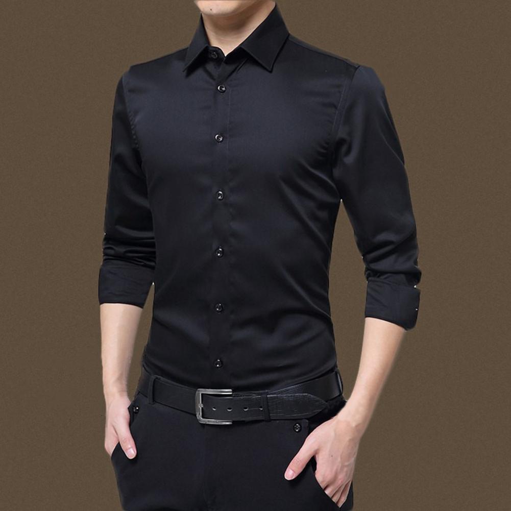 Wash-and-wear Smooth Solid Color Formal Business Shirt for Interview