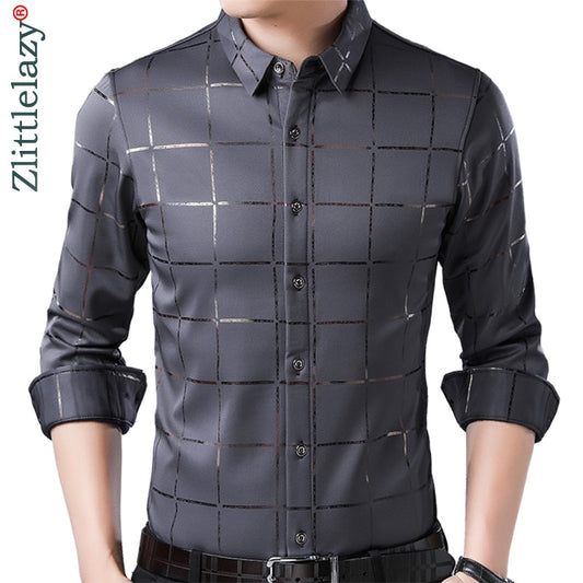 2022 Brand Casual Spring Luxury Plaid Long Sleeve Slim Fit Men Shirt Streetwear Social Dress Shirts Mens Fashions Jersey 2309