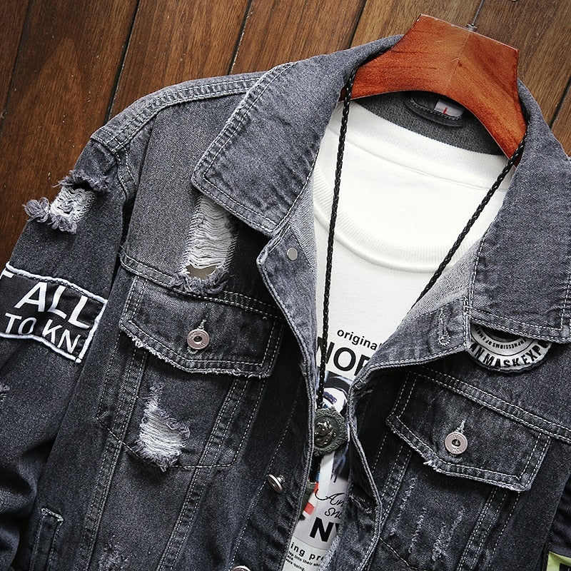 Mens Denim Jackets And Coats Holes Denim Coats New Fashion Men Spring Autumn Loose Casual Jean Jackets Outwear Denim Jackets