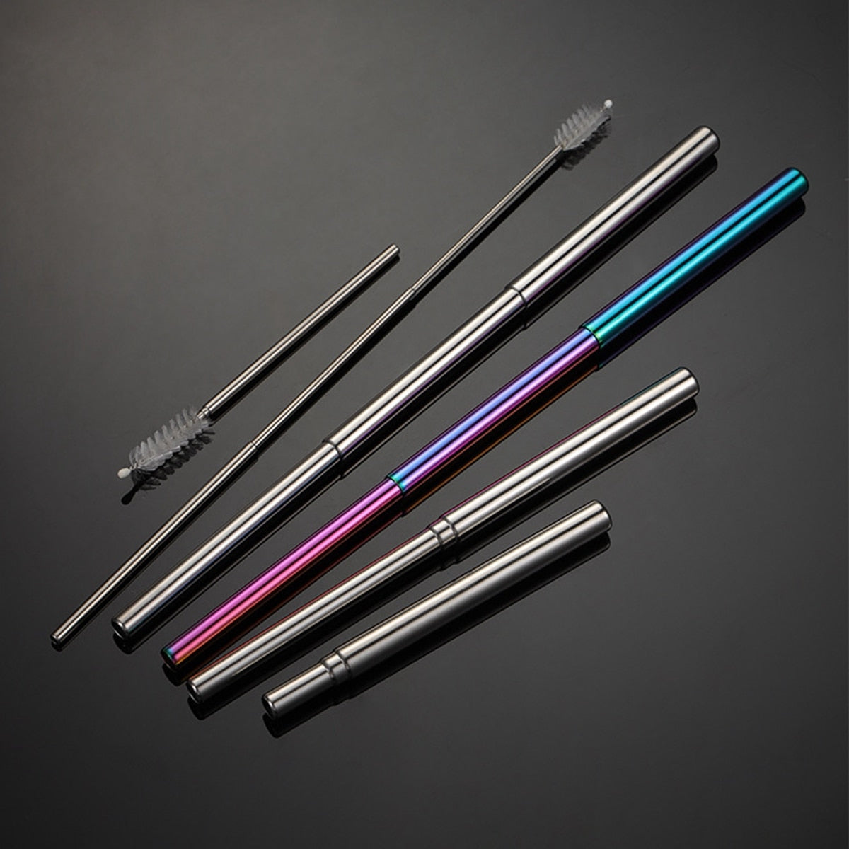 Reusable Telescopic Straws with Brush 304 Stainless Steel Straws for Cocktail Beer Drinks Metal Drinking Straws Bar Drinkware