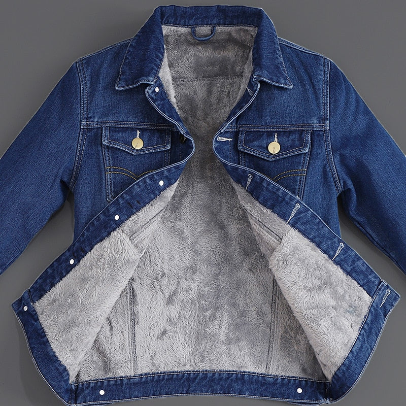 Autumn Winter Mens Plus Velvet Cotton Denim Jacket Male Thick Warm Lined Fleece Jeans Jackets Blue Slim Jeans Coat Top Mens 2022