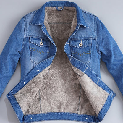 Autumn Winter Mens Plus Velvet Cotton Denim Jacket Male Thick Warm Lined Fleece Jeans Jackets Blue Slim Jeans Coat Top Mens 2022