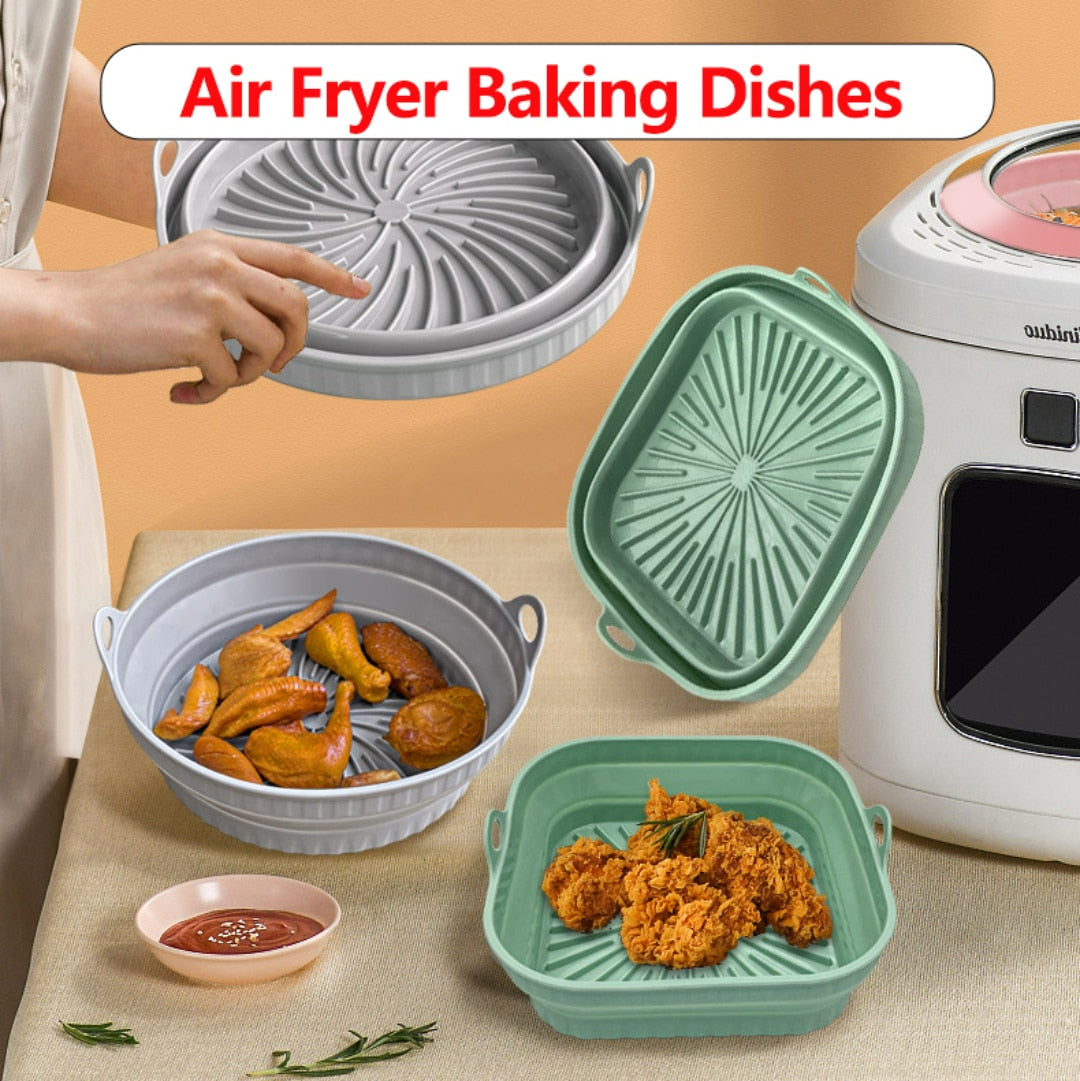 Home Kitchen Baking Dishes Air Fryer Silicone Tray Foldable Mold Pizza Fried Chicken Basket Reusable Multifunctional Bakeware