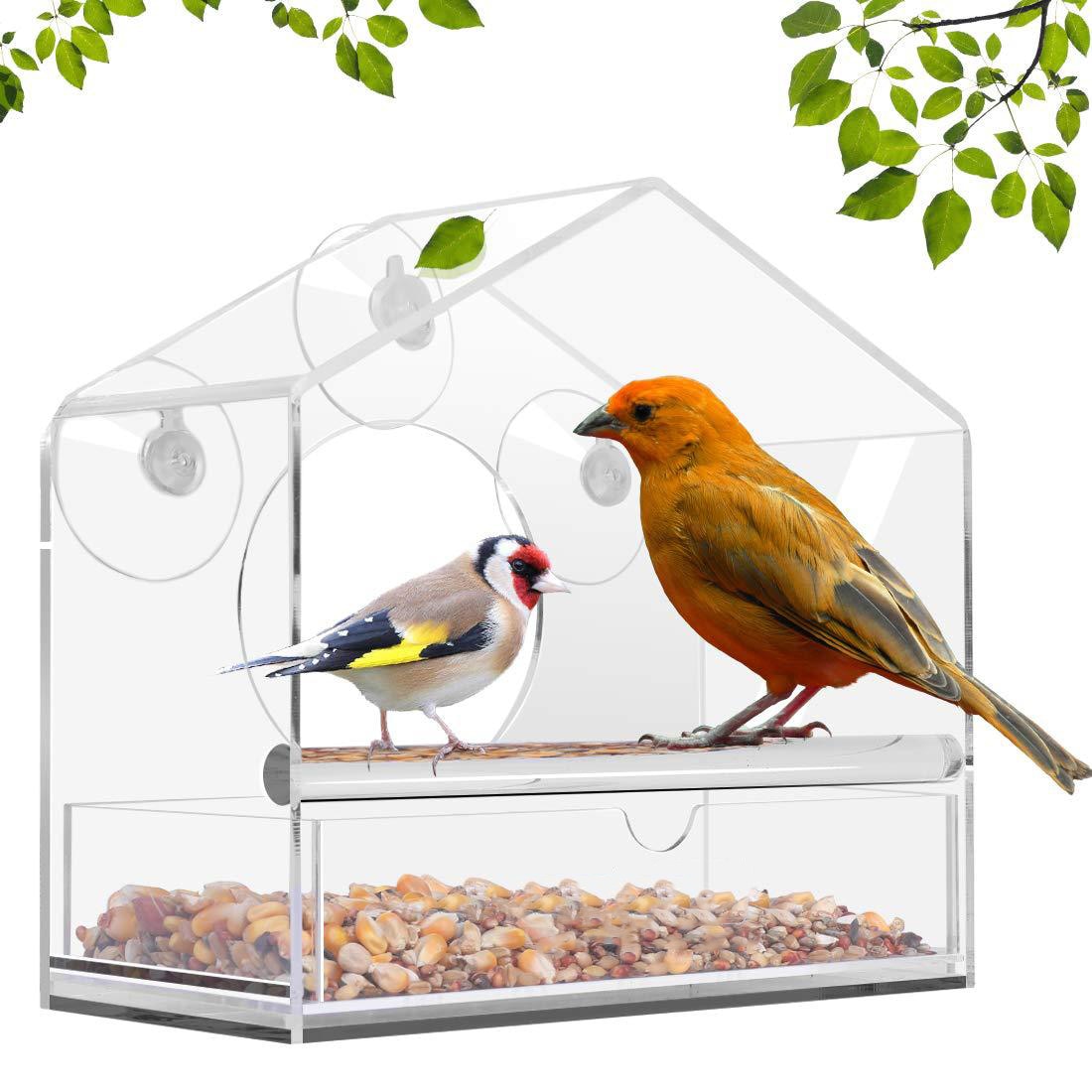 Bird Feeder Acrylic Transparent Window Bird Feeder Tray Bird House Pet Feeder Suction Cup Installation House Type Feeder